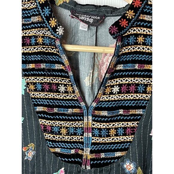 Johnny Was Black Floral Pin Stripe Print Blouse Top Women's Size S - Picture 2 of 8